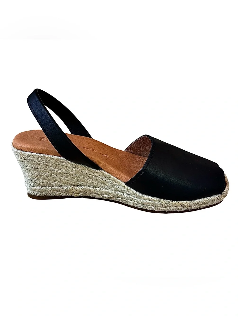 🌹NWOB SPANISH SANDAL CO Black Leather Espadrille Wedge Sandals🌹